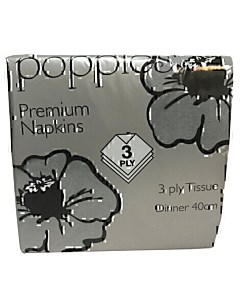 Poppies Napkins Grey 8 Fold 3ply 40cm