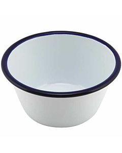 Enamel Round Deep Pie Dish White & Blue 12cm