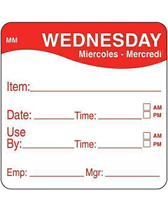 DayMark Removable Wednesday Food Labels