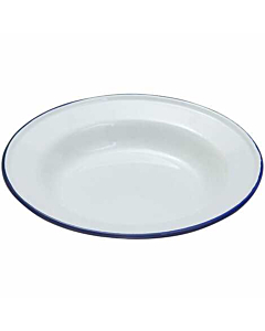 Enamel Deep Plate White & Blue 24cm