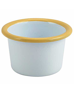 Enamel Ramekin White with Yellow Rim 7cm Dia 90ml/3.2oz