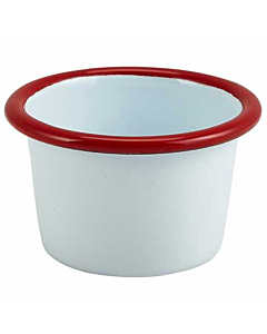 Enamel Ramekin White with Red Rim 7cm Dia 90ml/3.2oz