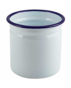 Enamel Cutlery Holder White with Blue Rim 11.5cm Dia