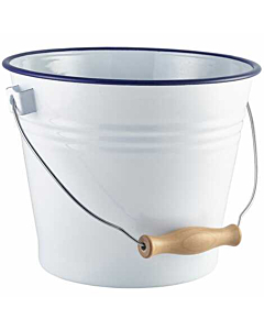 Enamel Bucket White with Blue Rim 16cm Dia