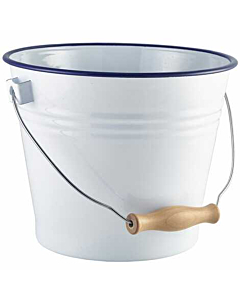Enamel Bucket White with Blue Rim 22cm Dia