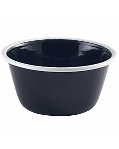 Enamel Deep Pie Dish Black with White Rim 12cm