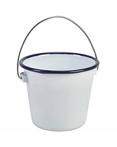 Enamel Bucket White with Blue Rim 10cm Dia