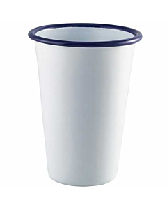 Enamel Tall Tumbler White with Blue Rim 40cl/14oz