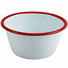 Enamel Round Deep Pie Dish White with Red Rim 12cm