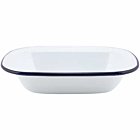 Enamel Rect. Pie Dish White & Blue 18cm