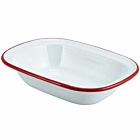 Enamel Rect. Pie Dish White with Red Rim 20cm