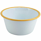 Enamel Round Deep Pie Dish White with Yellow Rim 12cm